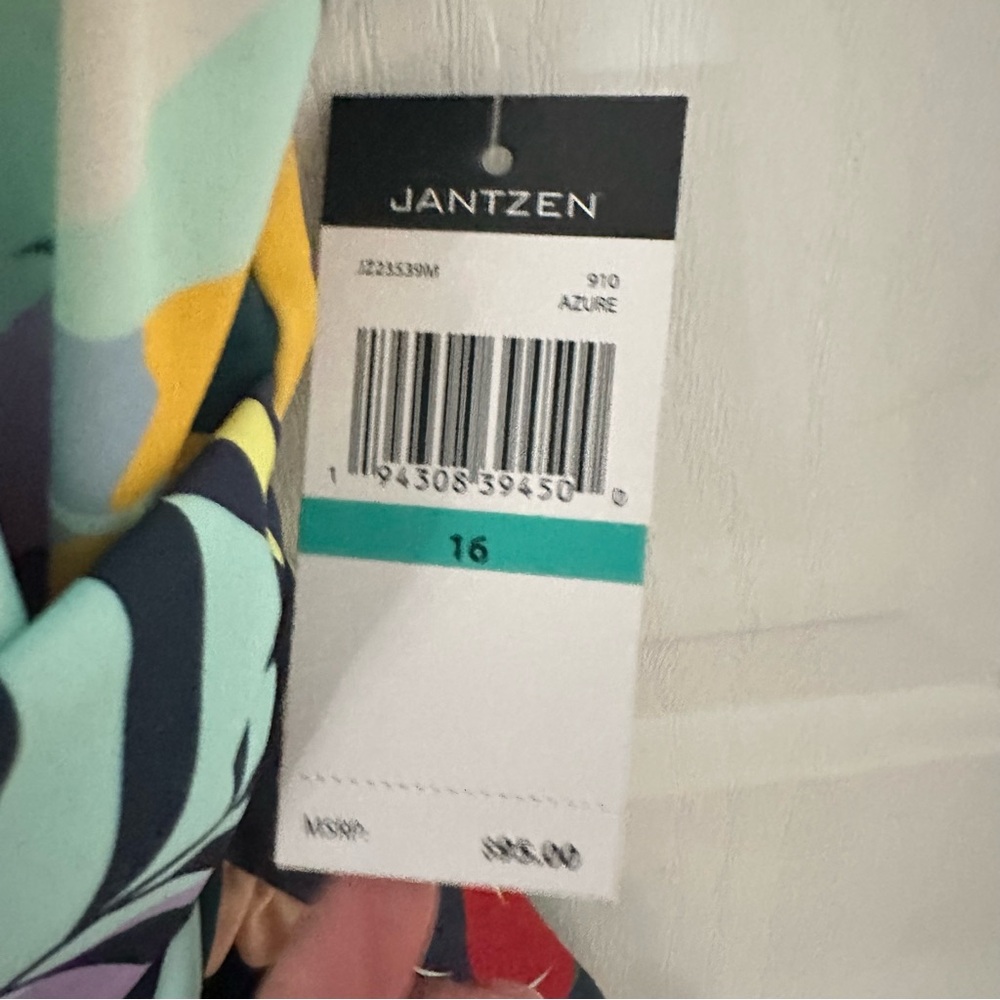 Jantzen Glamour Surplice Mio One Piece Tropical Utopia Azure Swimsuit 16 NWT - Picture 6 of 16